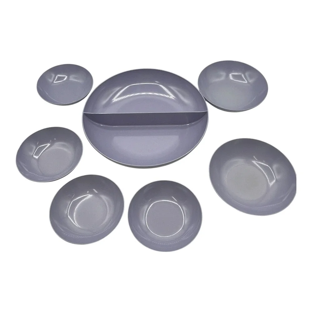 Vtg. Royalon Melmac Lavender Purple 7pc Set 1 Divided 4 Berry 4 Cereal  Bowls